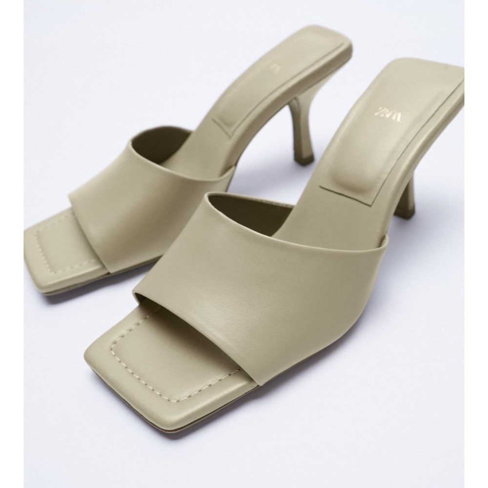 Zara heeled leather square toe mules